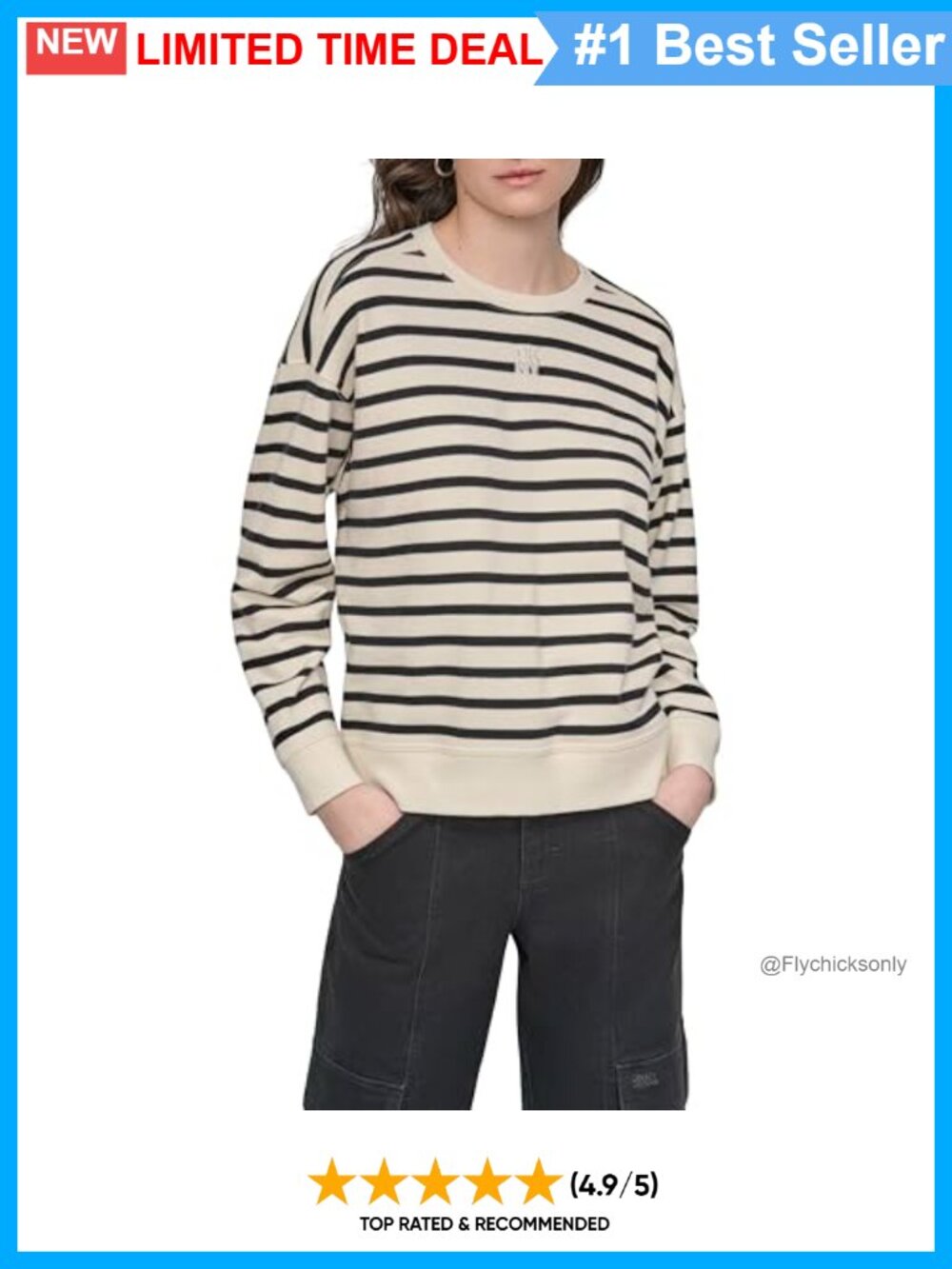 DKNY Women's Crew Neck Short Sleeve Knit Striped Top